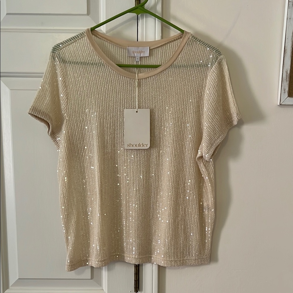 NWT SIZE M Sequin Relaxed Blouse by Shoulder